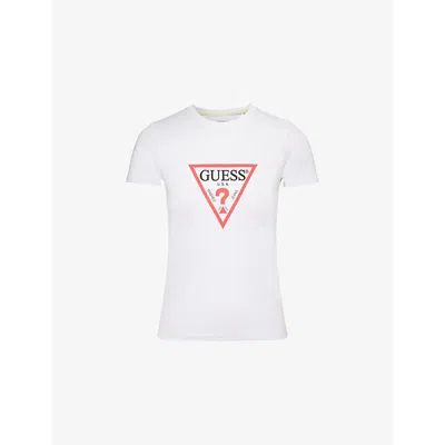 GUESS WOMENS PURE WHITE ICONIC LOGO-PRINT SLIM-FIT T-SHIRT