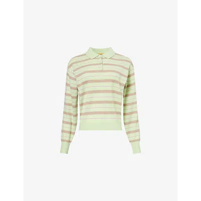 GUEST IN RESIDENCE WOMENS MINT COMBO COLLEGIATE STRIPED CASHMERE-KNIT POLO SHIRT