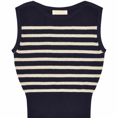 GUINEA WOMEN'S NEUTRALS / BLUE / GOLD NAVY & CREAM LUREX STRIPE VEST KNIT TOP