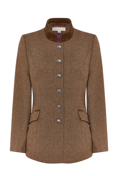 GUINEA WOMEN'S BROWN TWEED BLAZER - WOOL WITH VELVET TRIMS