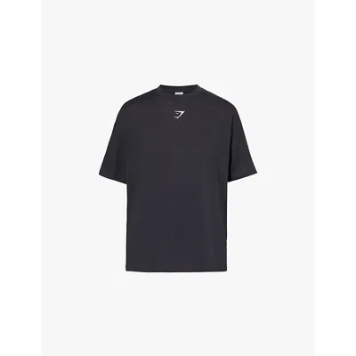 GYMSHARK WOMENS GS BLACK GS POWER BRAND-PRINT OVERSIZED-FIT COTTON-JERSEY T-SHIRT XL