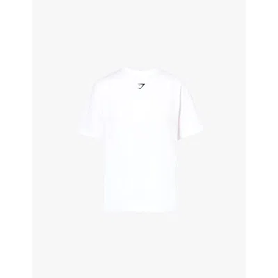 GYMSHARK WOMENS GS WHITE GS POWER BRAND-PRINT OVERSIZED-FIT COTTON-JERSEY T-SHIRT