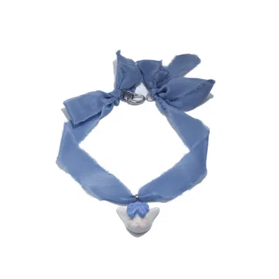 H2 STUDIO WOMEN'S ANGRY PUSS BLUE SILK NECKLACE PURPLE BLUE BOWTIE