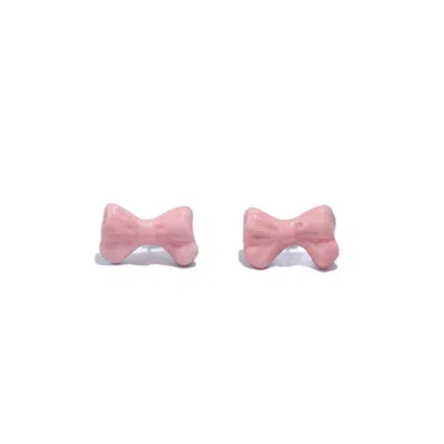 H2 STUDIO WOMEN'S BOWTIE MANIAC MINI BOWTIE EARRINGS PINK