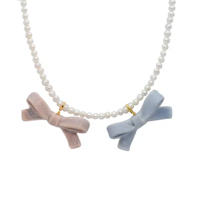 H2 STUDIO WOMEN'S GOLD / PINK / BLUE BOWTIE MANIAC MEDIUM CERAMIC RIBBON BOWTIE ROUND BAROQUE FRESHWATER PEARL