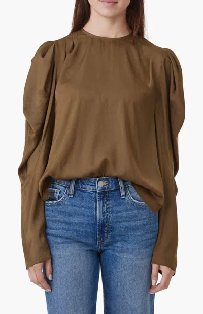 HABITUAL PUFF SHOULDER DRAPE TOP IN MOSS