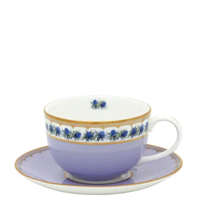 HALCYON DAYS SHELL GARDEN FLORAL TEACUP AND SAUCER