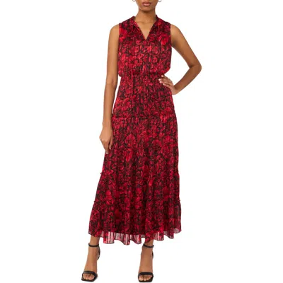 HALOGEN HALOGEN® FLORAL SLEEVELESS BLOUSON TIERED MAXI DRESS