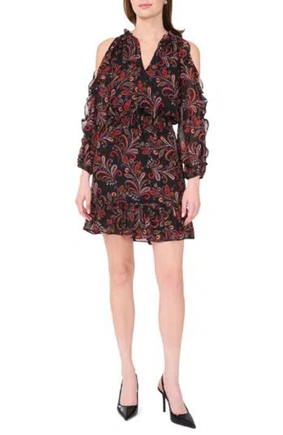 HALOGEN HALOGEN® PAISLEY COLD SHOULDER RUFFLE FIT & FLARE DRESS