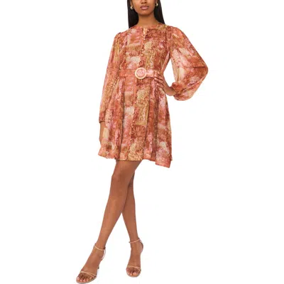 HALOGENR HALOGEN(R) FLORAL LONG SLEEVE BELTED A-LINE DRESS