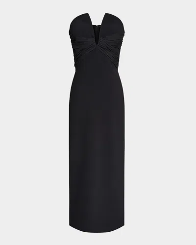 HALSTON MARGUERITE STRAPLESS PLUNGE MIDI DRESS