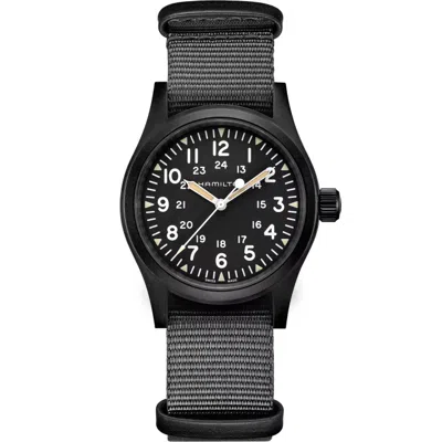 HAMILTON HAMILTON KHAKI FIELD QUARTZ 38MM BLACK DIAL TEXTILE STRAP WATCH H69409930