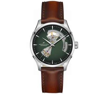 HAMILTON MEN'S AUTOMATIC JAZZMASTER OPEN HEART SMOKED GREEN STAINLESS STEEL STRAP WATCH 40MM