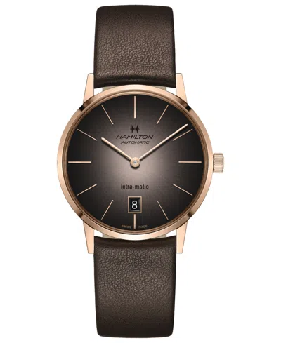 HAMILTON MEN'S SWISS AUTOMATIC INTRA-MATIC AUTOMATIC BROWN LEATHER STRAP WATCH 38MM