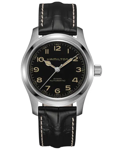 HAMILTON MEN'S SWISS AUTOMATIC KHAKI FIELD MURPH BLACK LEATHER STRAP WATCH 42MM