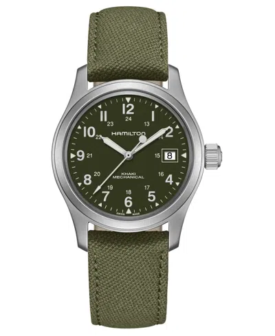 HAMILTON UNISEX SWISS MECHANICAL KHAKI FIELD GREEN CANVAS STRAP WATCH 38MM