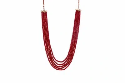 HANDMADE 100% NATURAL CERTIFIED RED RUBY GEMSTONE CRYSTAL 5 LINE NECKLACE FOR WOMEN