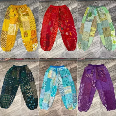 HANDMADE 25 PCS HIPPIE HANDMADE UNISEX PANTS, PATCHWORK MULTI COLOR BEAUTIFUL HAREM PANT