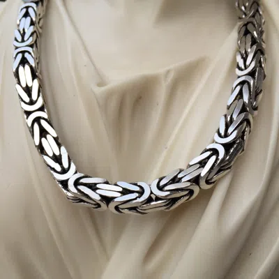 HANDMADE 8MM 925 STERLING SILVER BALI BYZANTINE VIKING CHAIN NECKLACE 198GR 22 INCH