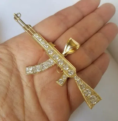 HANDMADE BIG REAL SOLID 14K YELLOW GOLD AK-47 GUN PENDANT 3.50 INCH WIDE