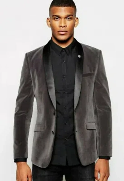 HANDMADE HERREN GRAU RAUCHEN JACKEN BLAZER SHWAL HOCHZEIT BRÄUTIGAM DESIGNER PARTY WEAR