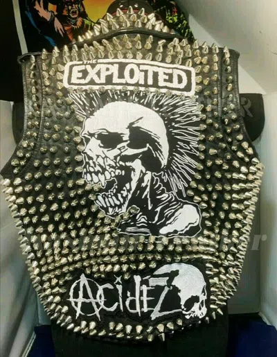 HANDMADE MAD MAX EXPLOITED MEN BLACK PUNK FULL STUDDED PATCHES MOTORCYCLE LEATHER VEST