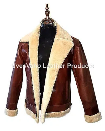 HANDMADE MEN'S AVIATOR BROWN B3 STYLE COW-HIDE REAL LEATHER BOMBER FLYING JACKET
