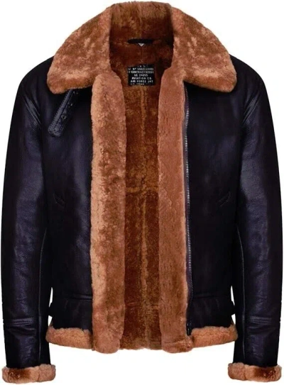 HANDMADE MEN'S AVIATOR GINGER BROWN B3 REAL SHEARLING SHEEPSKIN LEATHER BOMBER FLYING JAC