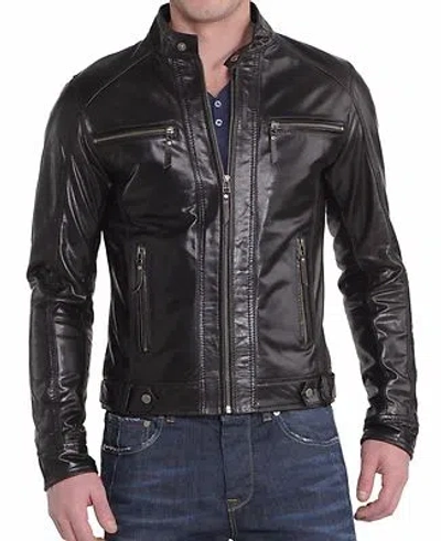 HANDMADE NEU HERREN MODISCH MOTORRAD SCHWARZ ECHT LAMMLEDER LEDER JACKE ULJ204