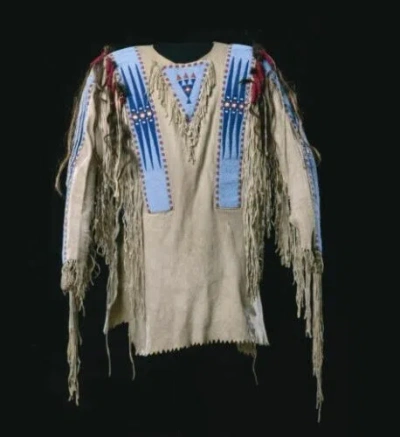HANDMADE OLD AMERICAN BUCKSKIN BUFFALO BEADED FRINGES POWWOW REGALIA WAR SHIRT NLS66