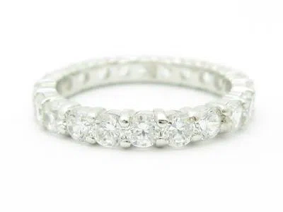 HANDMADE PLATINUM STERLING SILVER DIAMOND SET WHITE SAPPHIRE ETERNITY BAND RING SIZE 5