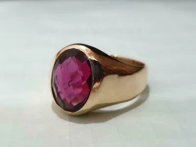 HANDMADE SOLID 925 STERLING SILVER 14K GOLDPLATED PINK TOURMALINE HANDMADE RING FOR MEN,S