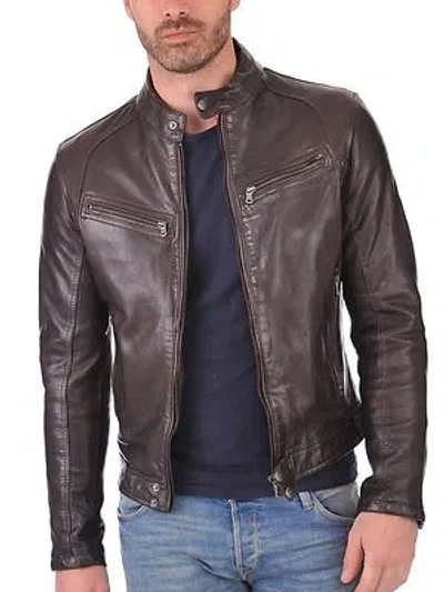 HANDMADE VINTAGE HERREN DESIGNER BROWN SLIM FIT LAMMLEDER ECHTLEDER JACKE ULJ664