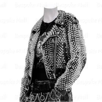 HANDMADE WOMAN BLACK SILVER STUDDED TOP QUALITY PUNK UNIQUE BIKER LEATHER JACKET-398
