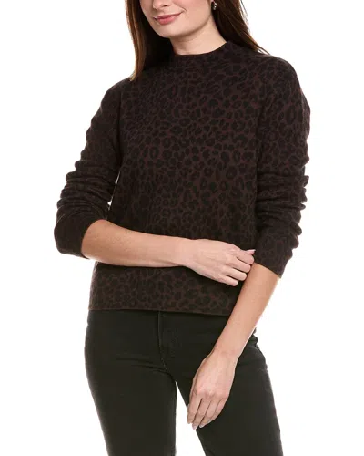 HANNAH ROSE LEOPARD STAND NECK CASHMERE-BLEND PULLOVER