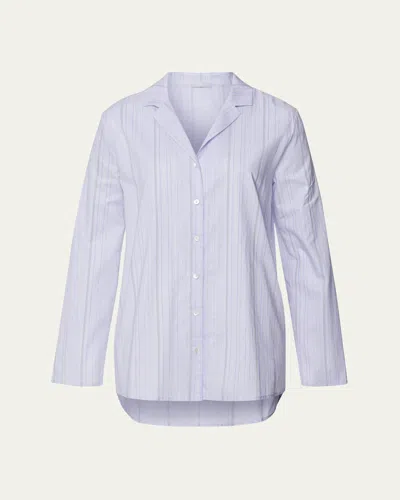 HANRO STRIPED WOVEN COTTON SLEEP SHIRT