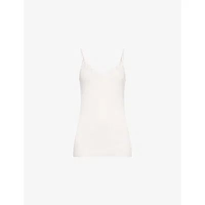 HANRO WOMENS ROSEWATER BELINA SPAGHETTI EMBROIDERED COTTON VEST TOP