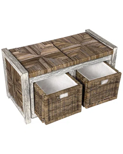HAPPIMESS RUSTIC 30IN 2 DRAWER WICKER STORAGE BENCH