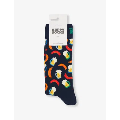 HAPPY SOCKS MENS NAVY BEER AND SAUSAGE STRETCH-COTTON BLEND SOCKS