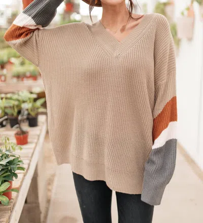 HAPTICS THE EDGE OF YOUR SLEEVE SWEATER IN TAUPE