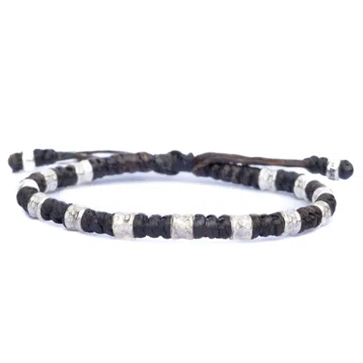 HARBOUR UK BRACELETS CHUNKY SILVER AND BROWN ROPE VIKING BRACELET FOR MEN - BIG YULE