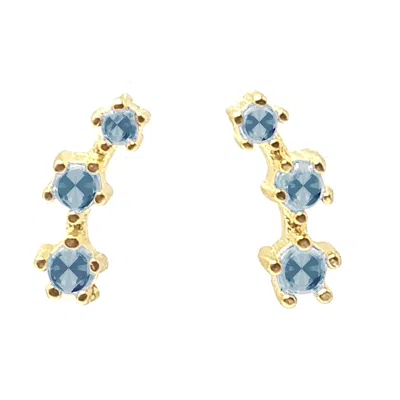 HARFI WOMEN'S BLUE / GOLD BLUE TOPAZ DECEMBER BIRTHSTONE CLIMBER STUD EARRINGS
