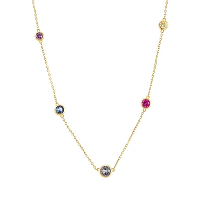 HARFI WOMEN'S BLUE / GOLD DELICATE MULTI GEMSTONE CRYSTAL GOLD PLATED NECKLACE