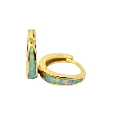 HARFI WOMEN'S GOLD / BLUE / PINK MINIMALIST TAPERED IIRIDESCENT OPAL GOLD PLATED HOOP EARRINGS