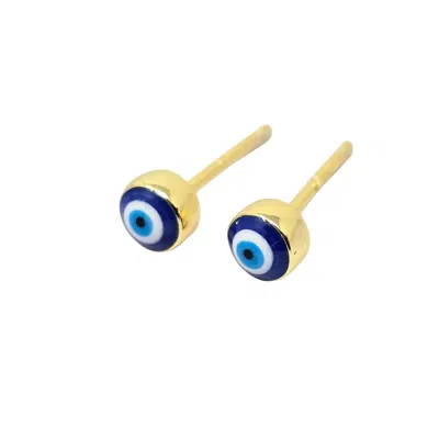 HARFI WOMEN'S GOLD / BLUE TURKISH EVIL EYE NAZAR PROTECTIVE GOLD STUD EARRINGS
