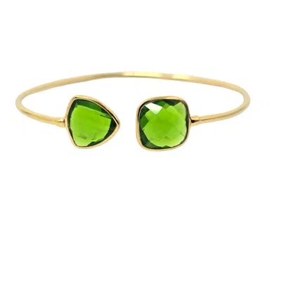HARFI WOMEN'S GREEN / GOLD GOLD VERMEIL PERIDOT AUGUST BIRTHSTONE CRYSTAL BANGLE BRACELET