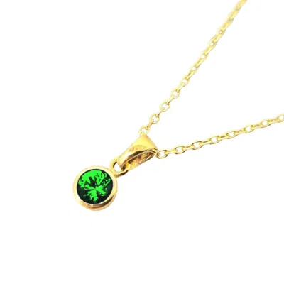 HARFI WOMEN'S GREEN / GOLD MINI ROUND EMERALD MAY BIRTHSTONE PENDANT NECKLACE