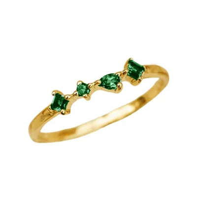 HARFI WOMEN'S GREEN / GOLD MINIMALIST EMERALD GEMSTONE MAY BIRTHSTONE ADJUSTABLE GOLD VERMEIL RING