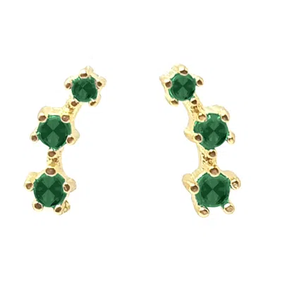 HARFI WOMEN'S GREEN / GOLD TINY EMERALD MAY BIRTHSTONE CLIMBER STUD EARRINGS
