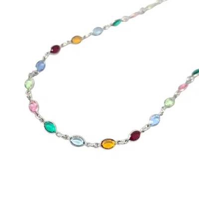 HARFI WOMEN'S GREEN / SILVER COLOURFUL MULTI GEMSTONE STERLING SILVER CHAIN NECKLACE